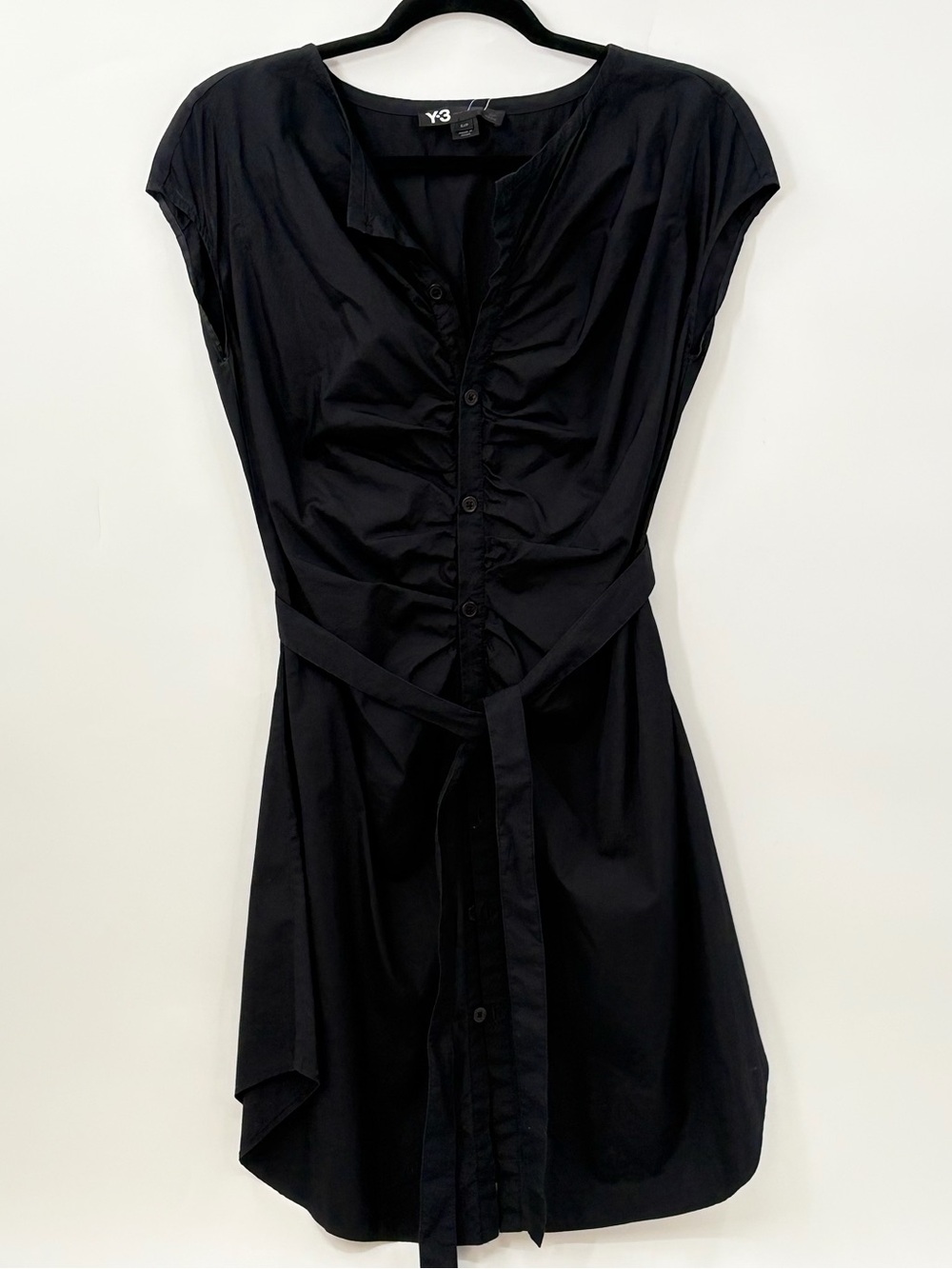 Yohji Yamamoto Y-3 x Adidas Black Button-Front Ruched Mini Dress